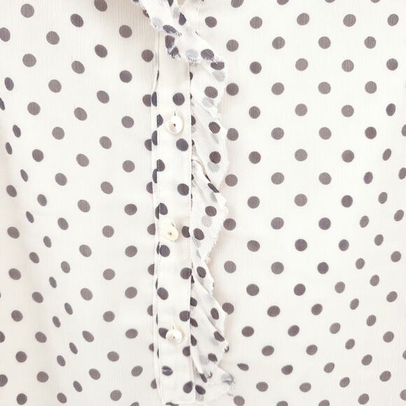 J.Crew Coquette Soft Girl 100% Silk Natasha Cream & Black Polk-a-dot Ruffle Tank - Picture 5 of 10